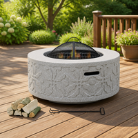 Brasero MGO d'extérieur au design moderne, pour charbon et bois, avec texture pierre, motif floral et écran anti-étincelles, pour jardin, patio et mobilier d'extérieur
