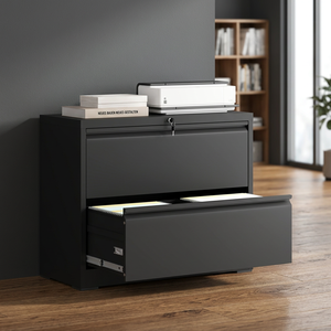 Modern 2-<b>Drawer</b> Black Steel Lateral <b>File</b> Cabinet-Lockable <b>Drawers</b> Large Capacity Smart Storage for School & Hospital Use - Product Image 4