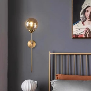 Candelabro de vela nórdica de latón, candelabro de pared nórdico dorado, luz E27, enchufe de lujo, decoración de cabecera, iluminación, lámpara de pared de aluminio - Product Image 2