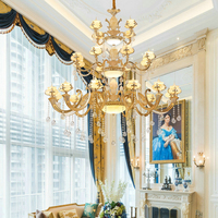 Lustre de luxe en or LED Long en cristal Style européen Hôtel Plafonnier Suspendu Fournisseur Escalier