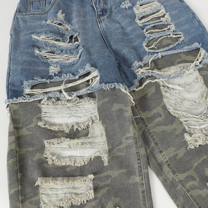 Venta al por mayor Otoño Streetwear Heavyweight False Two Layer Washed Jeans de pierna ancha para hombres - Product Image 3