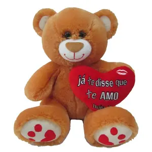 Oso de peluche personalizado I Love You, oso de peluche de San Valentín, Animal de peluche suave, oso de peluche blanco con almohada de corazón rojo