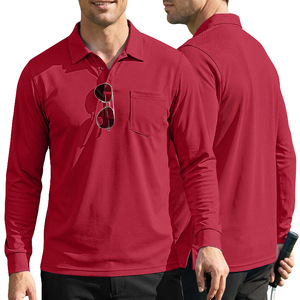 Men Long Sleeve <b>Polo</b> <b>Shirt</b> Chest Pocket Button Up Collared Golf Tennis Casual Wear - Product Image 3