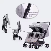 JXB Poussette de bébé double réversible en lin de haute qualité, facile à plier et à régler pour deux enfants