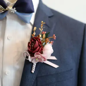 Atacado Silk Flower Rose Bud Hortênsia dama de honra irmãs casamento pulso flor noivo melhor homem irmão casamento corpete