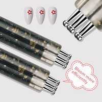 Stylo à points pour nail art 5 en 1, forme de fleur, outils à points en acier inoxydable avec manche en acrylique brillant