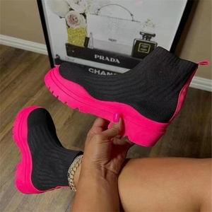 Chaussures chaussettes pour couple, automne-hiver <span class=keywords><strong>2022</strong></span>, nouvelles, épaisses, décontractées, grande taille, bottes courtes en maille rouge, bottes pour femmes, Botas De Mujer - Product Image 4