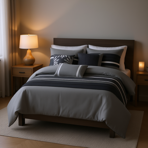 ชุดเครื่องนอน 7 ชิ้น ลายทาง ดีไซน์ทันสมัย ผลิตจากโพลีเอสเตอร์ 100% สำหรับใช้ในบ้าน - Product Image 2