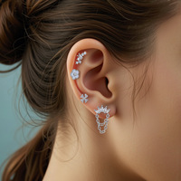 Anting Tusuk Wanita FanKe Bahan Stainless Steel Zirkon, Model Mikro Set Kecil Nan Indah