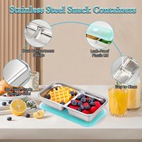 Récipients à collations réutilisables en acier inoxydable Grab and Go avec couvercles, récipients à bento et condiments à double compartiment