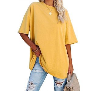 Fisoew Women's Oversized Cotton T-Shirt Crew Neck Half Sleeve Breathable <b>Tee</b> Top - Product Image 1
