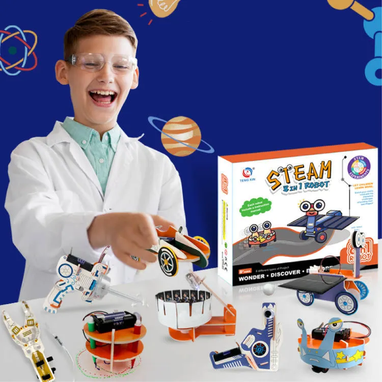 Kits éducatifs d'expérimentation scientifique 8 en 1, Kit d'ingénierie scientifique de Robot, activités créatives scolaires et familiales pour enfant