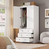 Armoire moderne blanche à 2 portes, style panneau plat, 3 tiroirs, armoire de chambre autoportante en bois, meuble de maison RTA