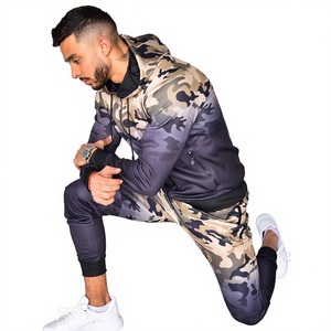Men's Camo Print Hooded Tracksuit Set Zip Up Jacket Jogger Pants Hip Hop 2 Piece Outfit Sporty <b>leisurewear</b> for men - Product Image 4
