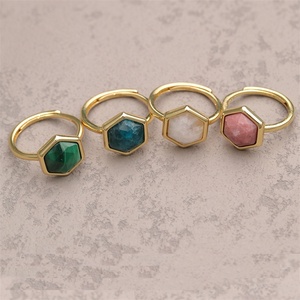 Bague personnalisée en pierre naturelle sertie clos, plaquée or, en laiton, avec pierre précieuse hexagonale, pour <span class=keywords><strong>femme</strong></span> - Product Image 6
