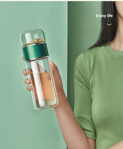 ขวดน้ำแก้วสองชั้น,ขวดชาและน้ำแยกชาแก้วพร้อมที่กรองชา - Product Image 2