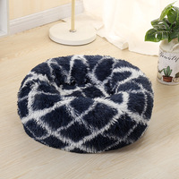 Lit-caverne pour animaux de compagnie (chiens et chats) en peluche longue rayée, apaisant et anti-anxiété, avec logo personnalisé, faible MOQ, OEM ODM, marque privée