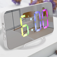 Réveil numérique électronique de bureau avec écran couleur LED, miroir, charge USB, design moderne, cadeau de Noël pour la maison