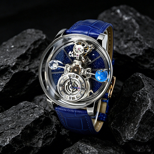 Montre à quartz pour homme tendance, motif Terre céleste entièrement transparent, personnalisable, 46 mm, très vendue - Product Image 5