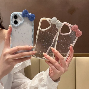 เคสโทรศัพท์ลายโบว์ 3 มิติ สีลูกกวาดน่ารัก ประดับกลิตเตอร์ สำหรับ iPhone 16 15 14 13 Pro Max  แบบใส กันกระแทก  วัสดุซิลิโคนนุ่ม - Product Image 2