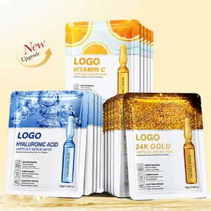 Private Label Oem Odm Huidverzorging Gezichtsvitamine C Hydraterende Verstevigende 24K Goud Hyaluronzuur Ampul Essence Gezichtsmasker