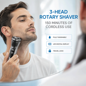Afeitadora <span class=keywords><strong>Eléctrica</strong></span> Rotativa <span class=keywords><strong>de</strong></span> 3 Cabezales para Hombre, <span class=keywords><strong>con</strong></span> Pantalla LED, Recortadora Extraíble, Lavable, Recargable por USB, 150 Minutos <span class=keywords><strong>de</strong></span> Autonomía - Product Image 2