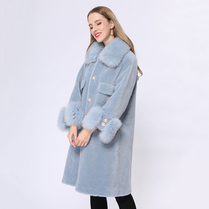 เสื้อโค้ทขนแกะแท้สไตล์<span class=keywords><strong>เกาหลี</strong></span> ดีไซน์หรูหรา พร้อมปกขนสุนัข<span class=keywords><strong>จิ้งจอก</strong></span>  ขนาดสั่งตัดได้ - Product Image 4