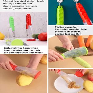 Éplucheur de légumes et trancheur de fruits avec récipient, lame en acier inoxydable pour éplucher manuellement <span class=keywords><strong>les</strong></span> légumes, <span class=keywords><strong>les</strong></span> pommes, <span class=keywords><strong>les</strong></span> carottes, <span class=keywords><strong>les</strong></span> pommes de terre - Product Image 3
