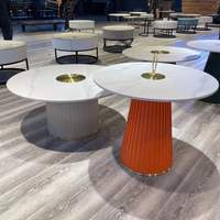 Table d'appoint de luxe en acier inoxydable, mobilier moderne pour salon, plateau rond en pierre frittée effet ardoise pour café et thé