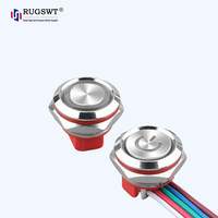 Interrupteur à bouton-poussoir métallique RUGSWT avec anneau rouge, symbole d'alimentation LED, étanche IP65, à actionnement momentané ou à enclenchement pour équipement de contrôle industriel