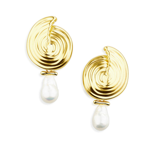 Pendientes de perlas desmontables en espiral Gemnel, gota de perla de agua dulce barroca de plata 925 con tachuelas en espiral abovedadas - Product Image 1