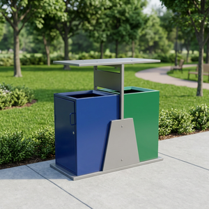 Outdoor Rectangular Metal Waste <b>Bin</b> Blue Green With Sorting <b>Lids</b> For Recycling made in india - Product Image 4