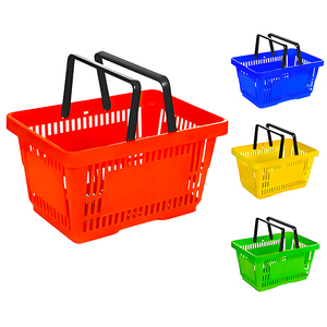 Panier à provisions en plastique <span class=keywords><strong>double</strong></span> poignée 28L Panier d'épicerie portable au supermarché - Product Image 1