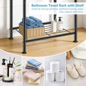 Freestanding 3 Tier Metal Towel <b>Rack</b> with Storage <b>Shelf</b> Bathroom Floor Standing Towel Holder Space Saving Organizer - Product Image 6