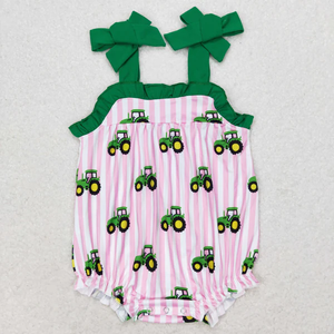 Conjuntos de ropa a juego para hermanos con estampado de tractor verde, camiseta con bolsillo y pantalones cortos para niños - Product Image 3