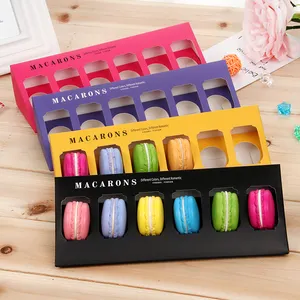 Benutzer definierte Logo Pappe Papier Falten Macaron Box Kreative transparente klare PVC Kunststoff Makrone Lebensmittel verpackung zum Mitnehmen Boxen