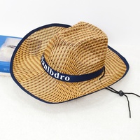 Chapeau de cowboy en paille respirant à large bord avec sangle de menton réglable pour activités de plein air, pêche et randonnée