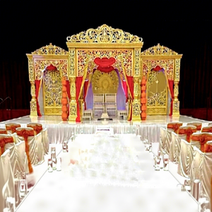 Decoración de Mandap para Boda de Princesa, Toque Tradicional, Mandap Dorado para Matrimonio, Mandaps de Boda con Temática Mughal Fascinante - Product Image 1