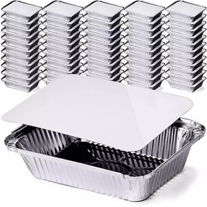RE3G Conteneur de papier d'aluminium jetable à emporter Plateaux en aluminium de restauration rapide Casseroles en papier d'aluminium jetables Boîte à lunch en aluminium avec L - Product Image 1