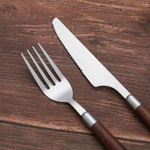Stainless Steel Knife Fork Spoon Set <b>Walnut</b> Handles Retro Light Luxury Design <b>Mirror</b> Polished Reusable Household - Product Image 4