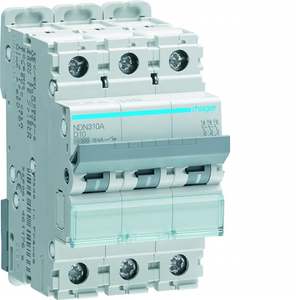 Disjoncteur miniature Hager personnalisable NDN310A 10000A 15kA 3P courbe D 10A 3M - Product Image 1