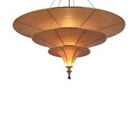 Lampe suspendue de style Asie du Sud-Est en fer et osier, en forme de parapluie, avec papier parchemin, hauteur réglable, marron, style Mid-Century