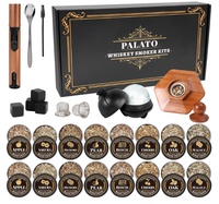 Kit fumeur à whisky 27 pièces - 16 copeaux de bois, moules à glaçons sphériques, infuseur à fumée pour cocktails Old Fashioned, ensemble d'outils de bar pour anniversaire