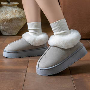 Pantoufles en daim pour femmes en automne et en hiver, avec des semelles en velours épais pour la chaleur, portées à l'extérieur avec des pantoufles en coton - Product Image 6