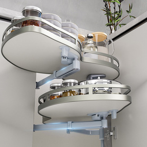 Panier coulissant d'angle Cooper à double couche rotatif avec poignée pour armoires de cuisine, organisateur de pots à épices, taille L - Product Image 3