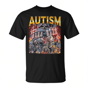 Camiseta con estampado gráfico de esqueleto estilo meme de autismo, negra, talla grande, unisex, cuello redondo, manga corta, impresión digital - Product Image 3