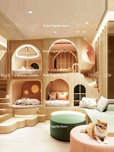 Cama de lujo multifuncional de madera maciza para gatos, zona de juegos, villa para gatos, <span class=keywords><strong>litera</strong></span> infantil, base secreta para varios bebés con almacenamiento - Product Image 4