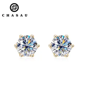No MOQ Classic Screw Back Passed Diamond Test GRA Certification 10K Solid Gold 1.0CT Round Moissanite Stud Earrings