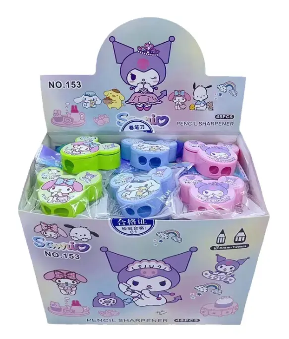 Ruunjoy 48 Uds Sanrio sacapuntas My Melody Kuromi Sacapuntas de dos agujeros nuevo estudiante papelería niños útiles escolares