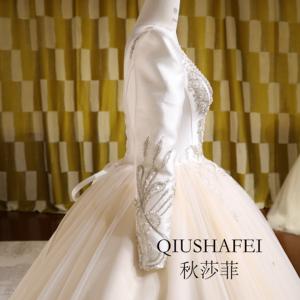 Robe de mariée longue à manches longues et dos nu, brodée à la main, style robe de bal, longueur ras du sol, avec traîne chapelle, soutien-gorge intégré, en tulle et <span class=keywords><strong>perles</strong></span>, collection 2025 - Product Image 6